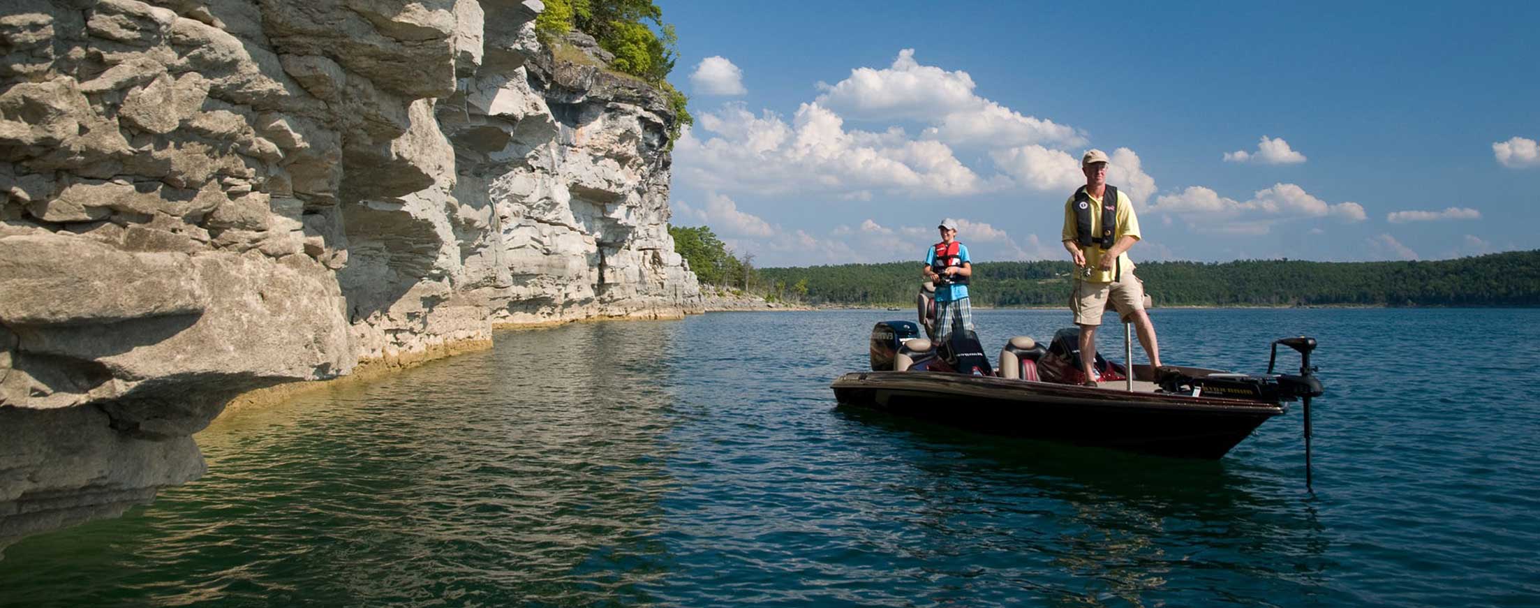 Fishermen in a boat on a lake